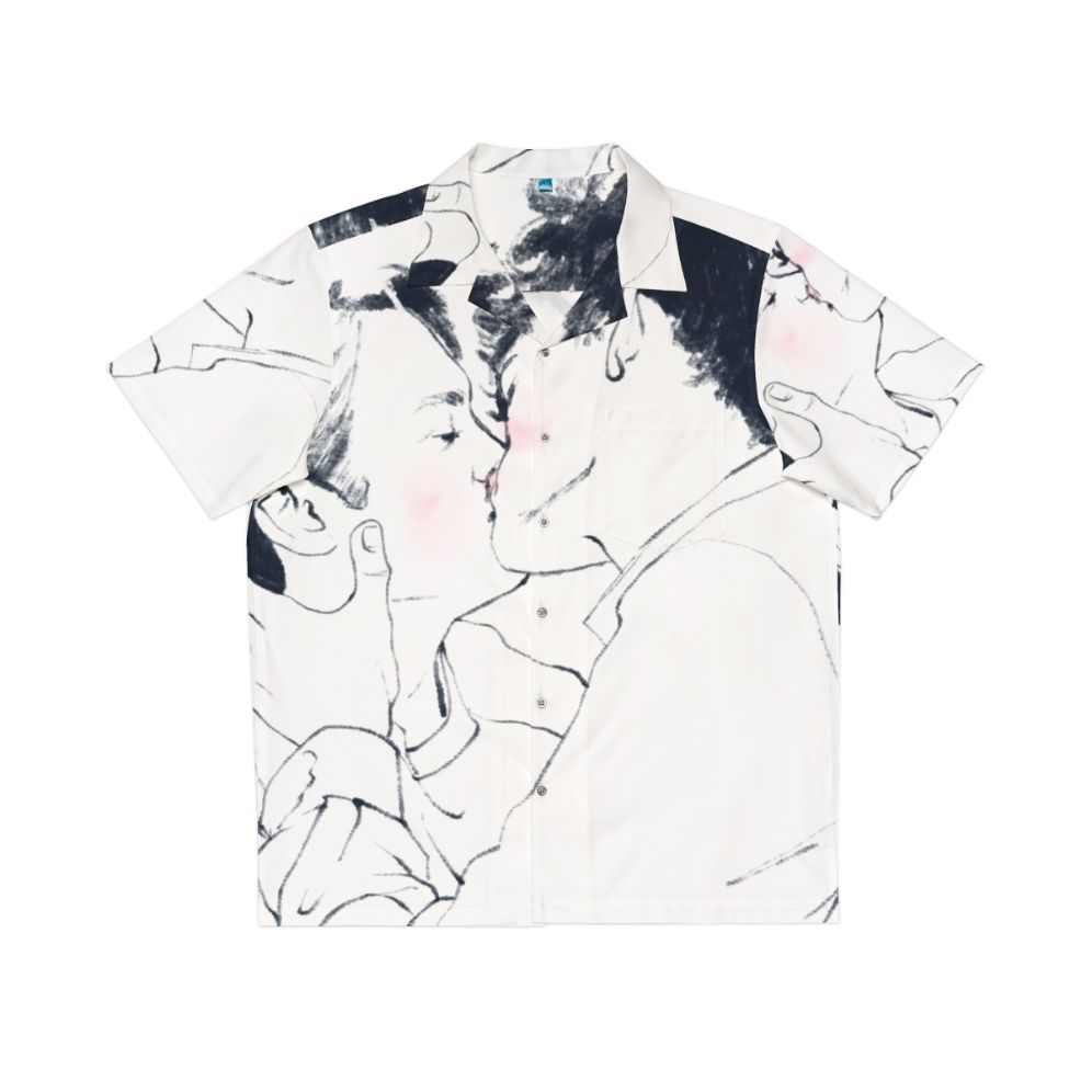 Heartstopper-inspired Hawaiian shirt featuring a kiss design