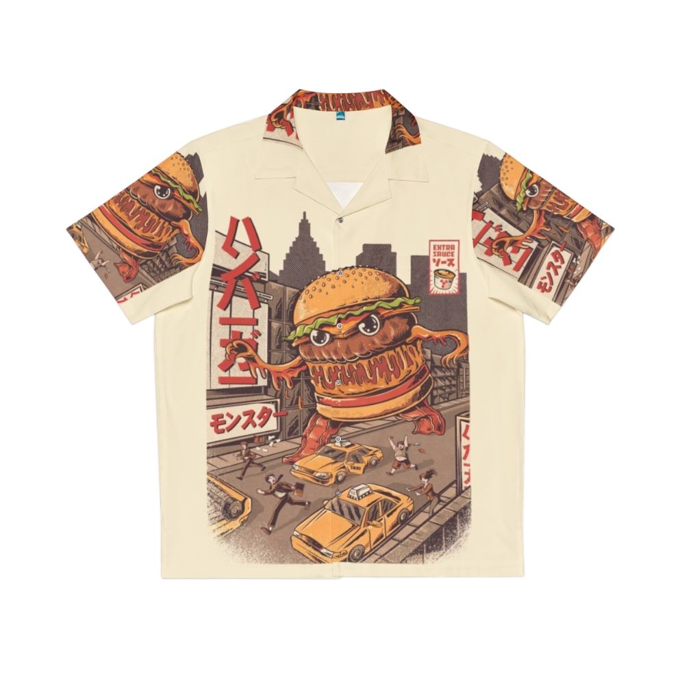 Burgerzilla cartoon character hawaiian shirt