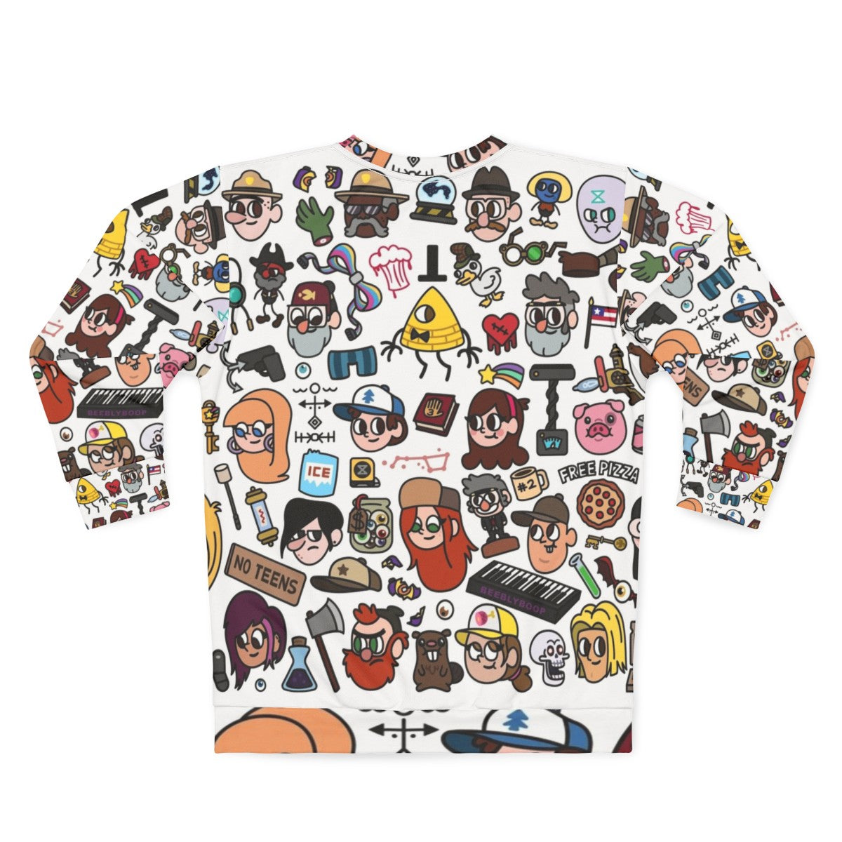 Gravity Falls Doodle Sweatshirt featuring characters Dipper, Mabel, and Bill Cipher - Back