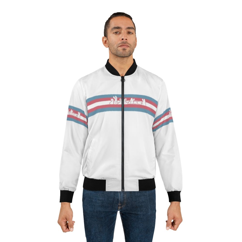 Colorful trans pride flag bomber jacket with cute rabbit or bunny design - Lifestyle