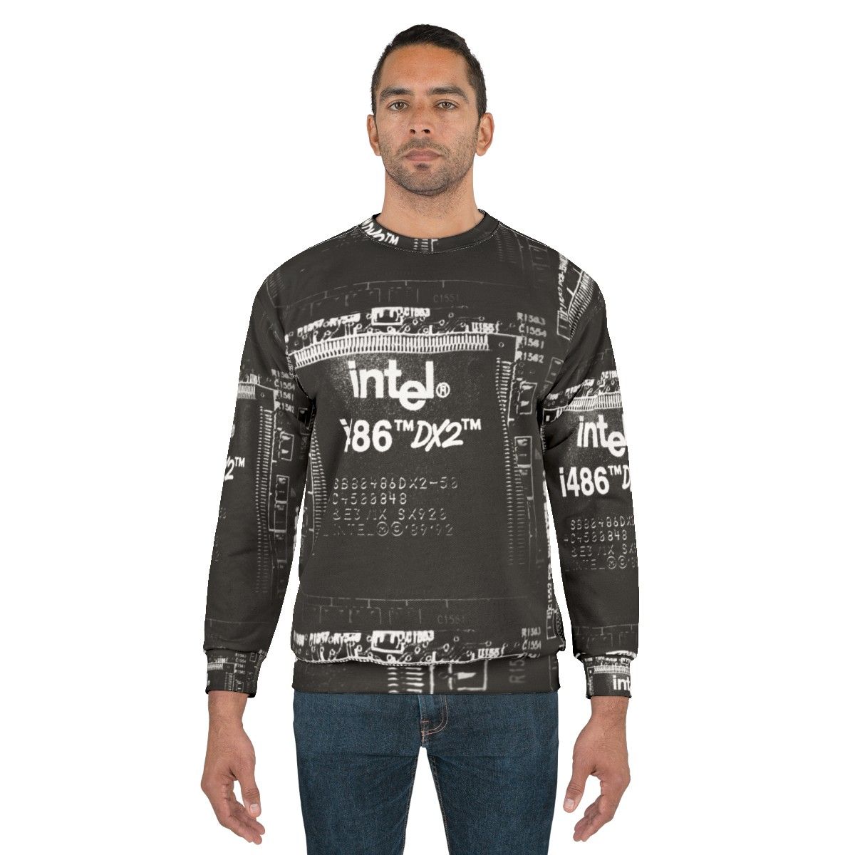 I 486 DX2 Sweatshirt with Intel Microprocessor Computer Hardware - men