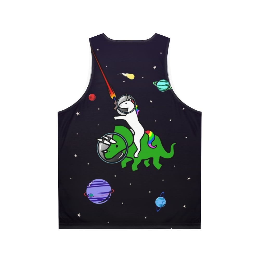 Unicorn riding triceratops in space unisex tank top - Back