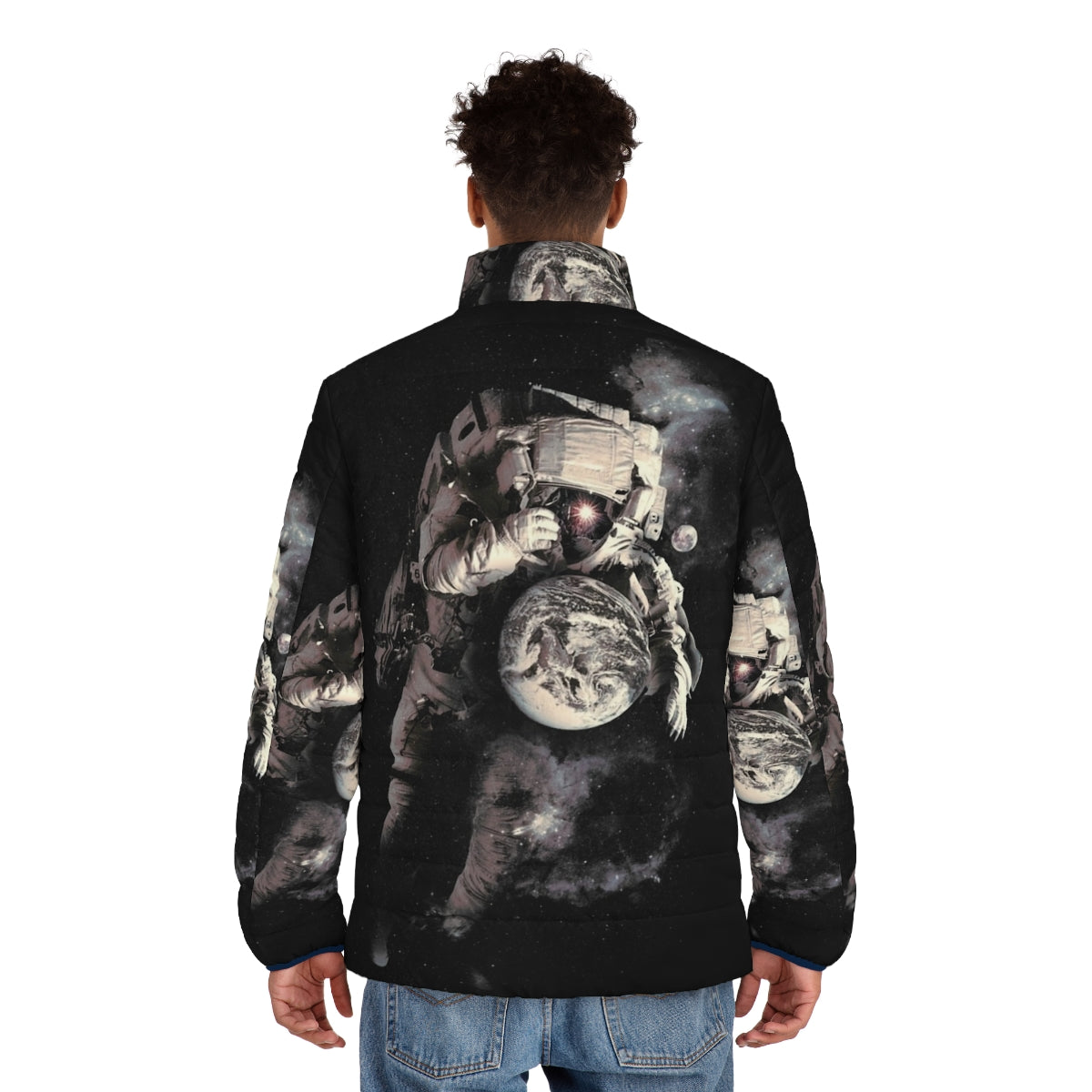 Puffer jacket with cosmic, galaxy, and space-themed design - men back