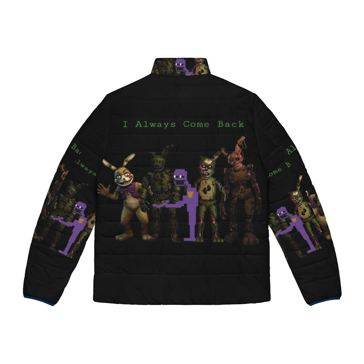 I Always Come Back Puffer Jacket featuring Springtrap, the iconic FNAF villain - Back