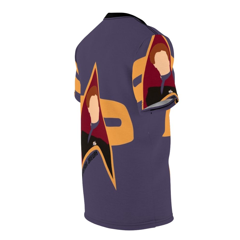 Captain Janeway inspired Star Trek Voyager themed t-shirt with captain insignia and delta quadrant design - men right