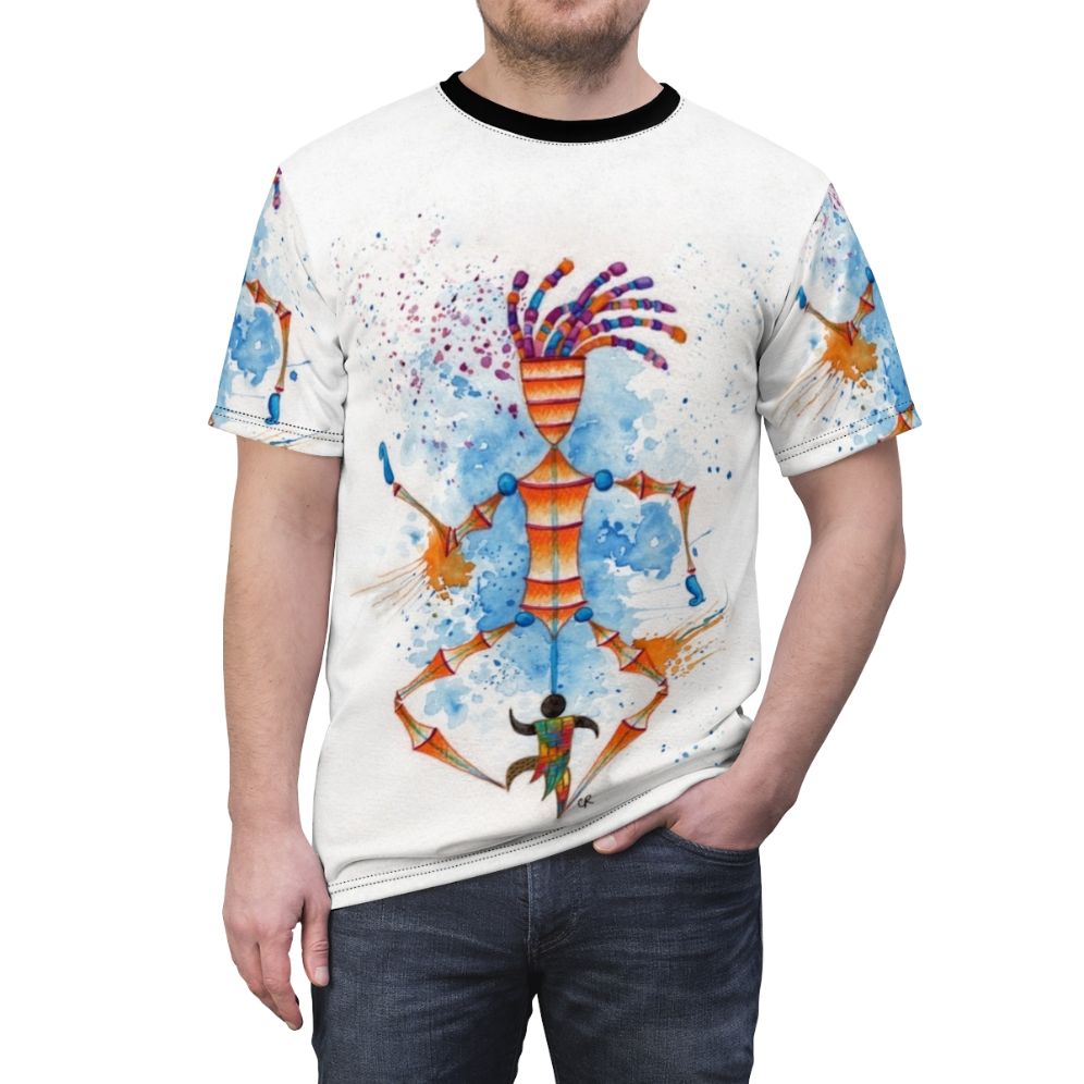 Retro-inspired t-shirt featuring a disc man design and playful puppet graphics - men front