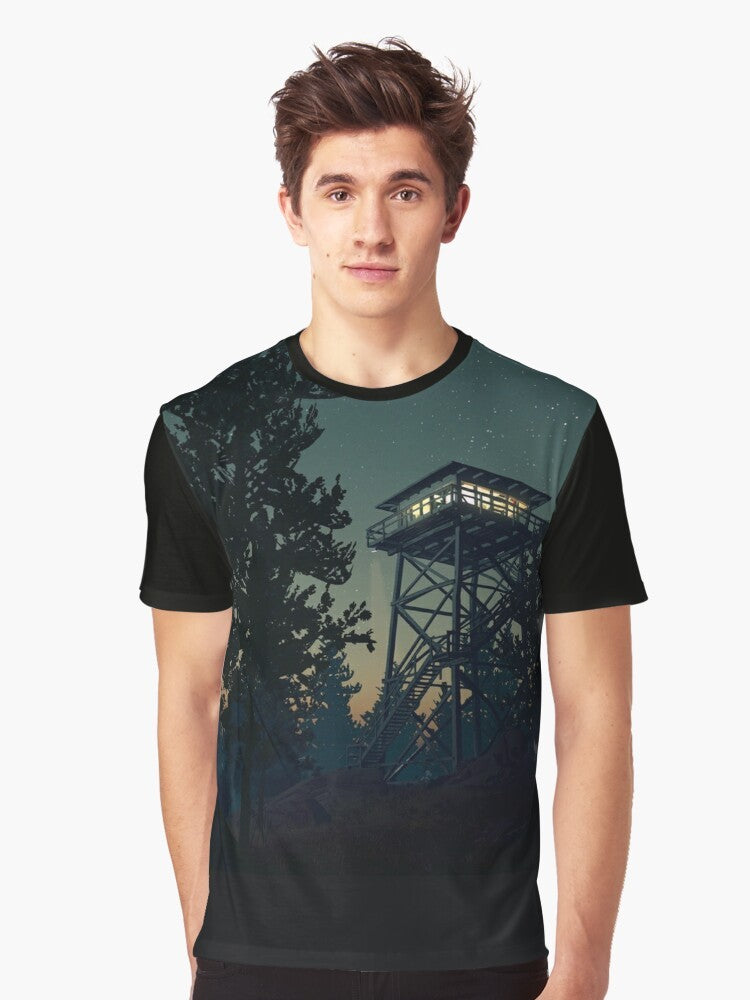 Firewatch-inspired landscape graphic design t-shirt in 4K resolution - Men