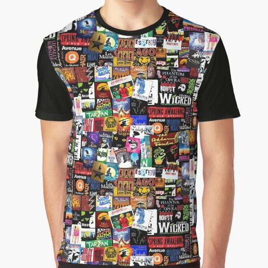 Musicals Collage II Graphic T-Shirt featuring a collage of musical theater elements