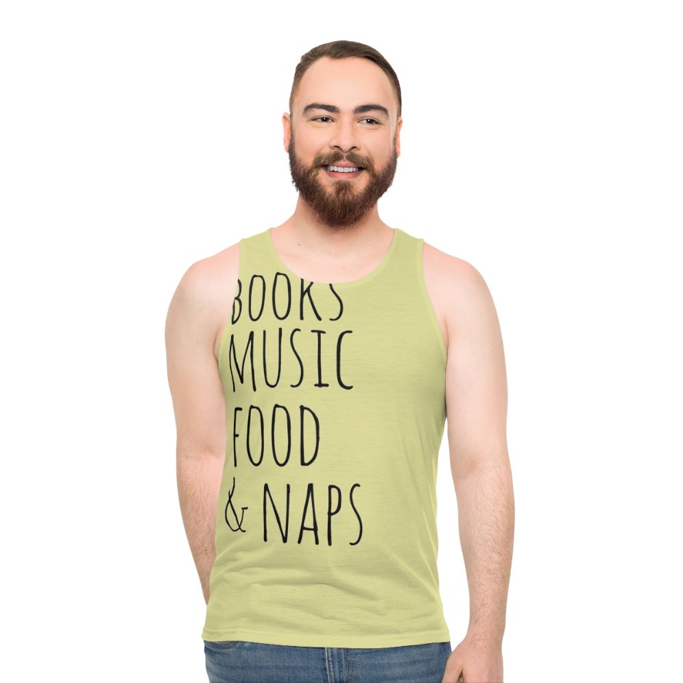 Books, Music, Food & Naps Unisex Tank Top - men