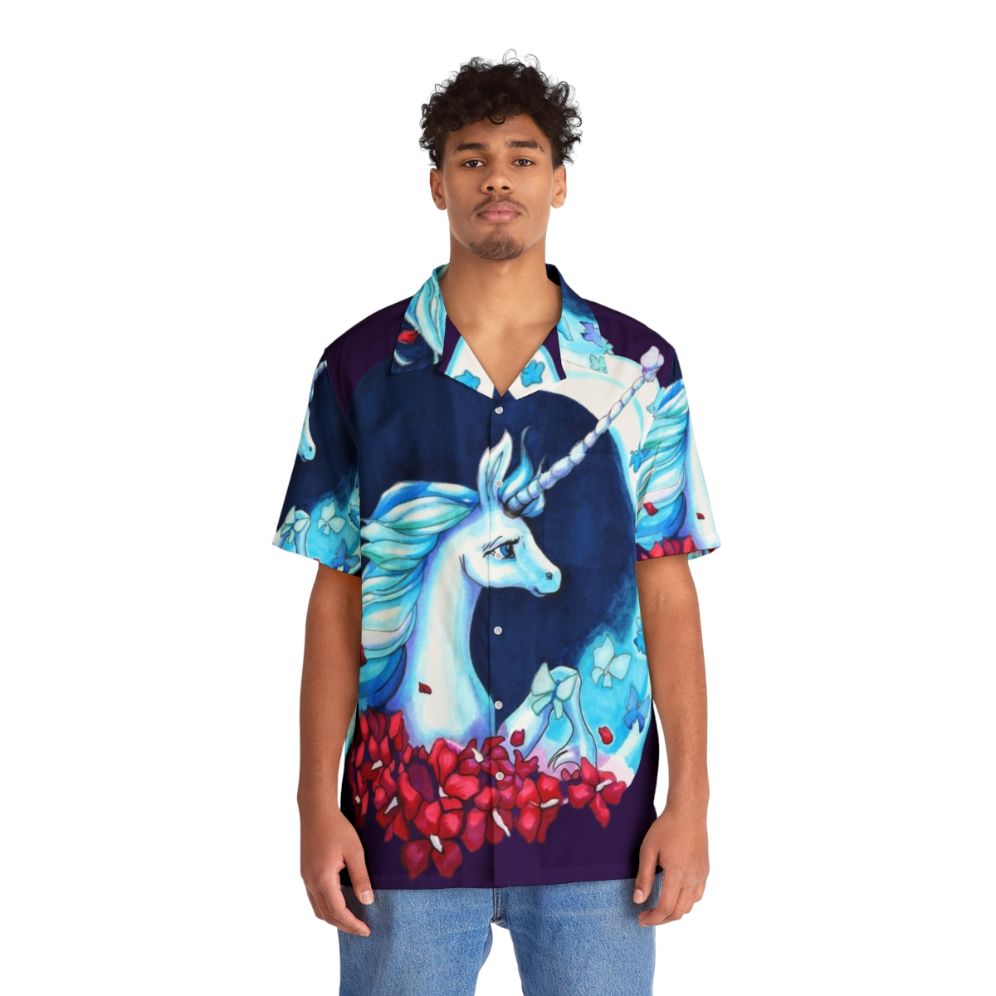 Moonlight The Last Unicorn Hawaiian Shirt with Romantic Floral Design - People Front