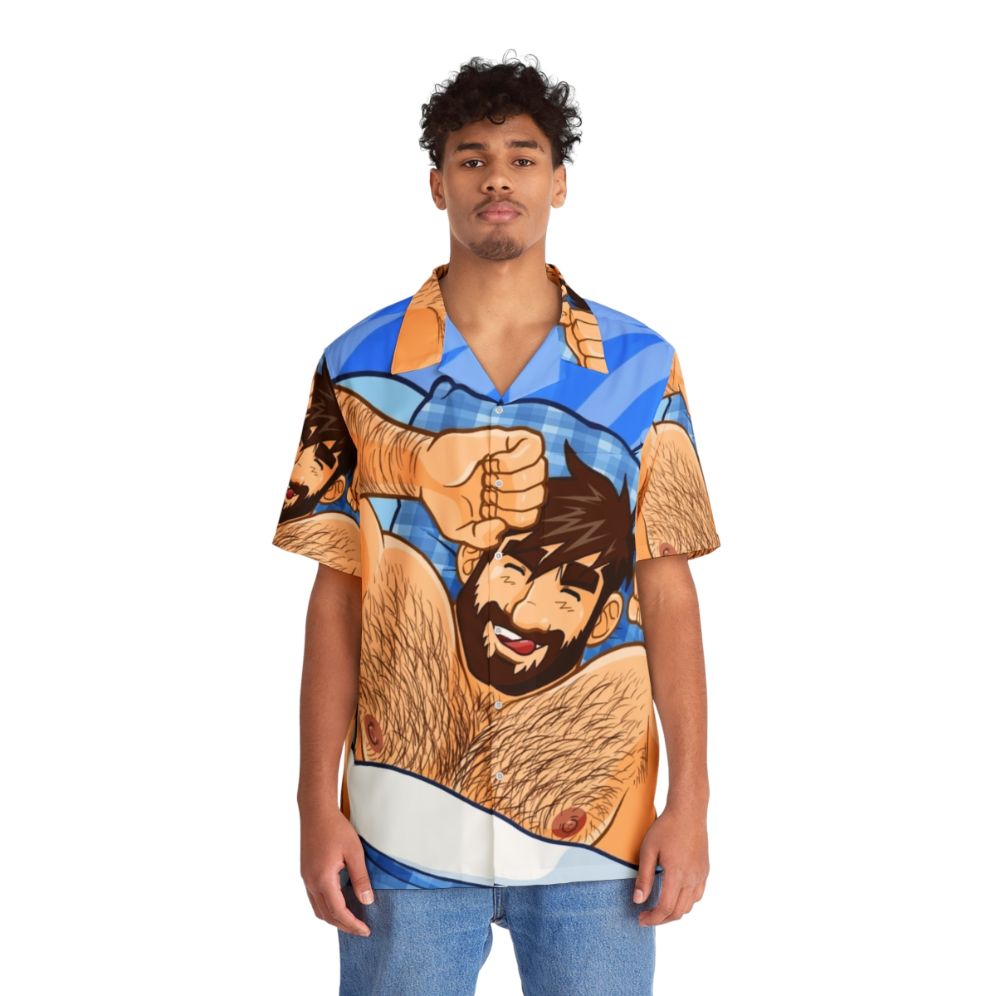 Bearded bear wearing a colorful Hawaiian shirt - People Front