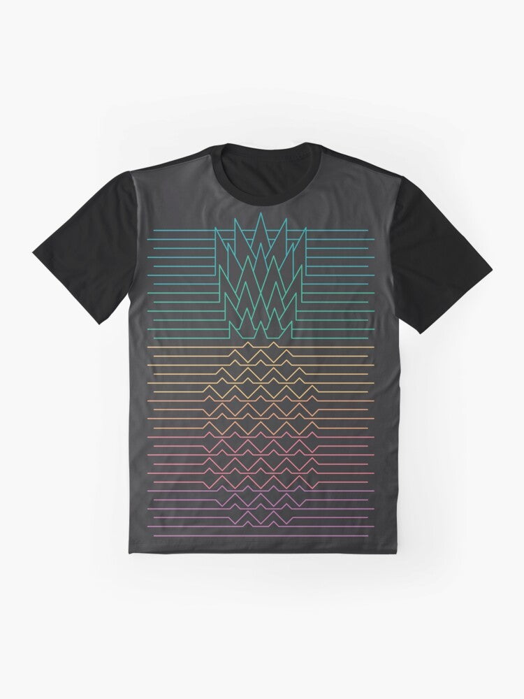 Hala Kahiki vintage synth graphic t-shirt featuring a minimalist pineapple design in tropical colors - Flat lay