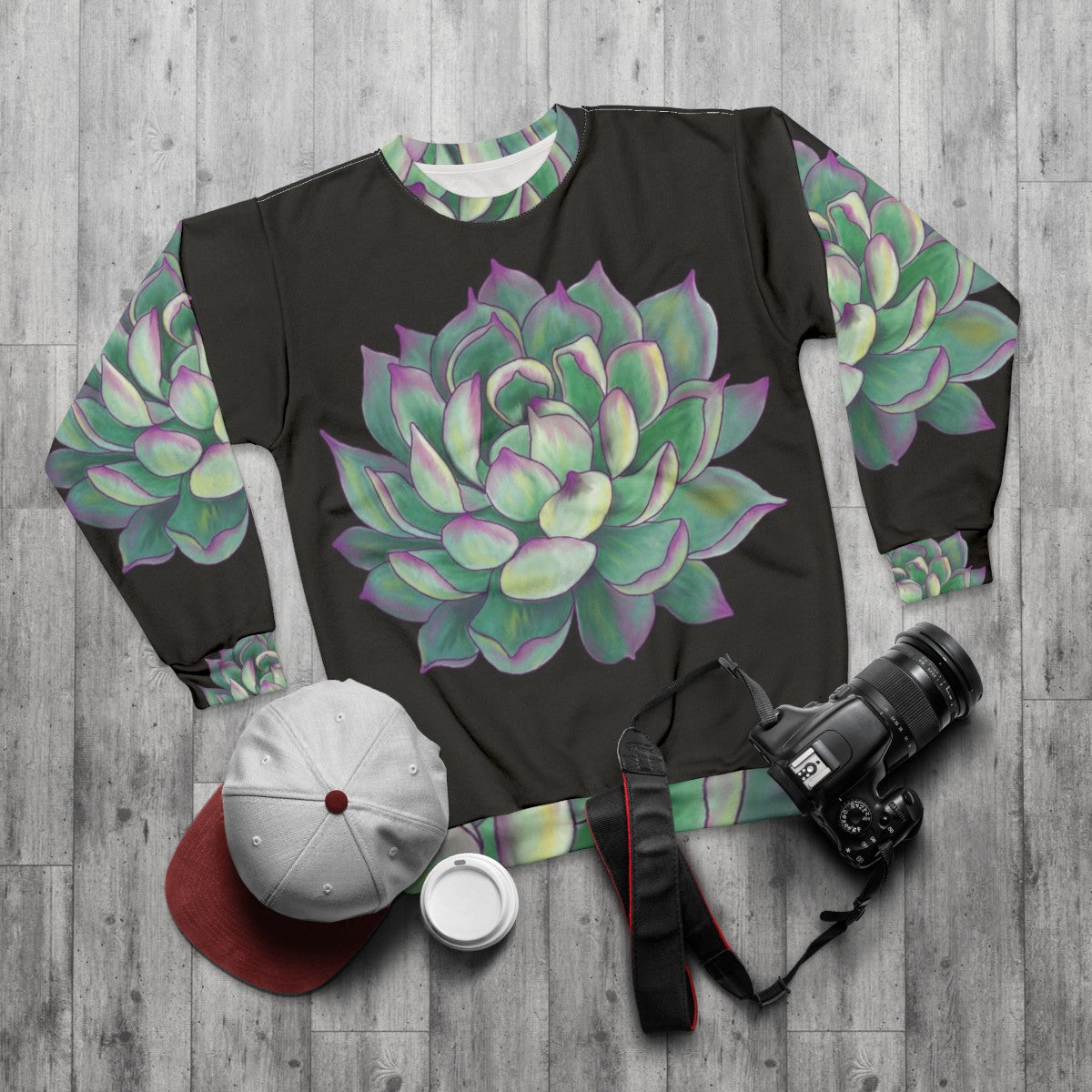 Botanical Succulent Plant Sweatshirt - flat lay