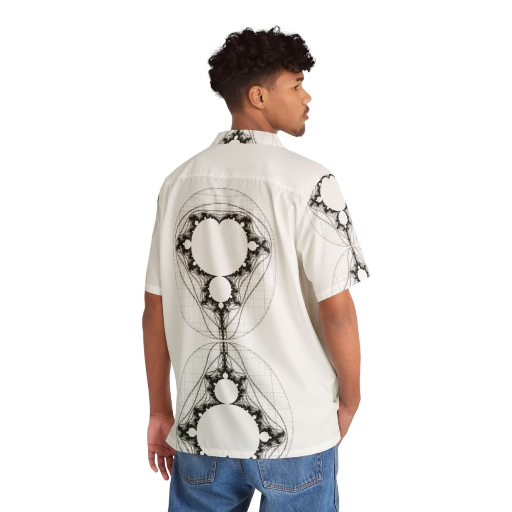 Black linear mandelbrot pattern Hawaiian shirt - People Back