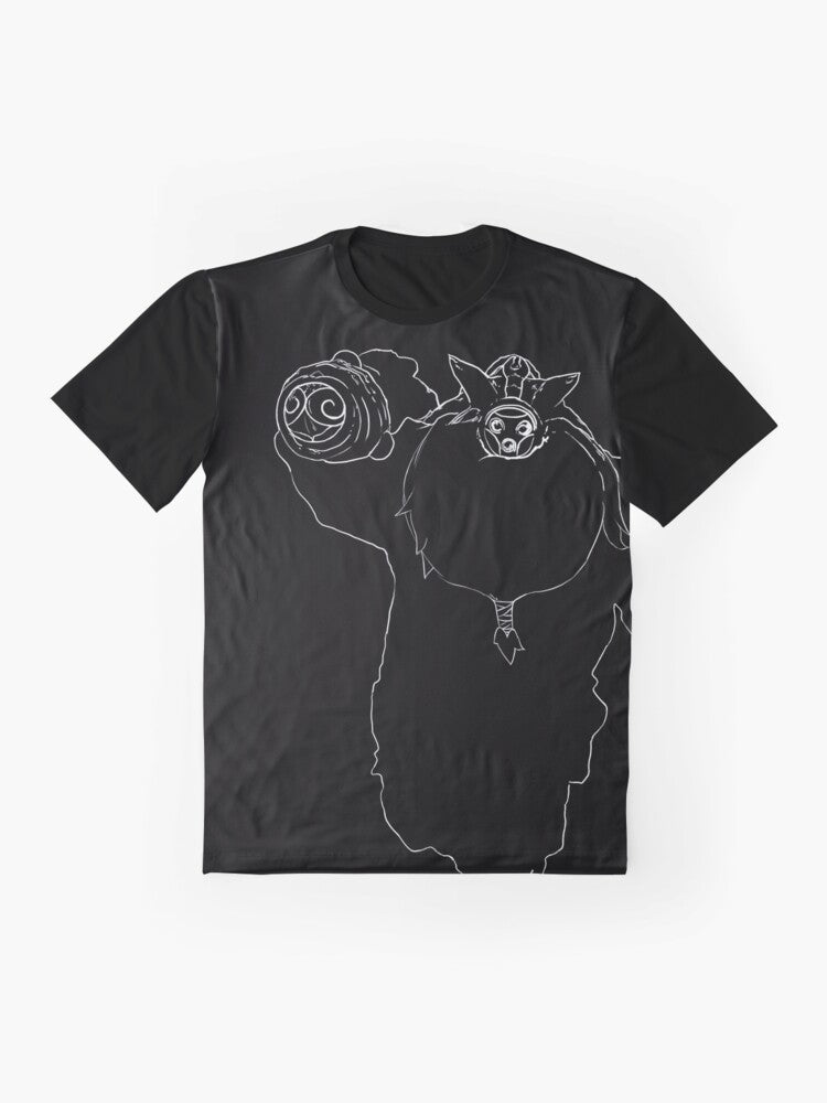 Bard - The Wandering Caretaker, a League of Legends support champion, silhouette design on a graphic t-shirt. - Flat lay