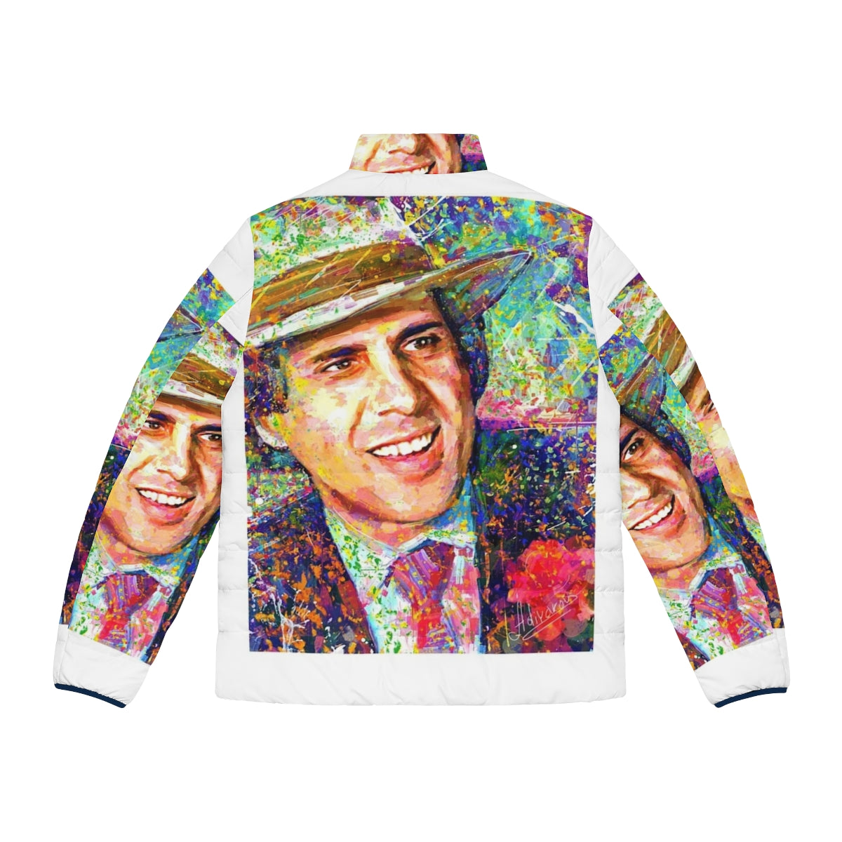 Adriano Celentano Dream Puffer Jacket - Impressionist Art Portrait - Back