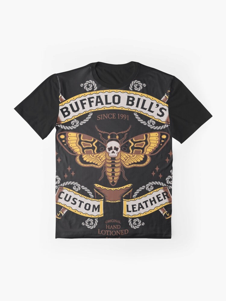 Retro Buffalo Bill graphic t-shirt with silence of the lambs inspired horror and gothic design - Flat lay