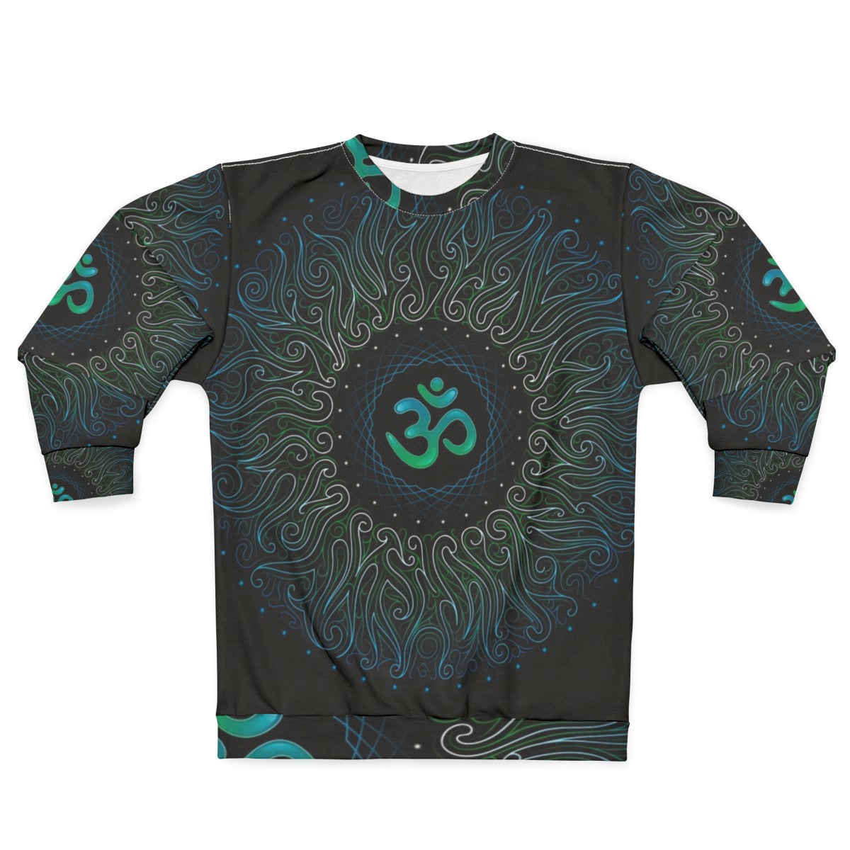 Pranava yoga om mandala sweatshirt with visionary art and sacred geometry