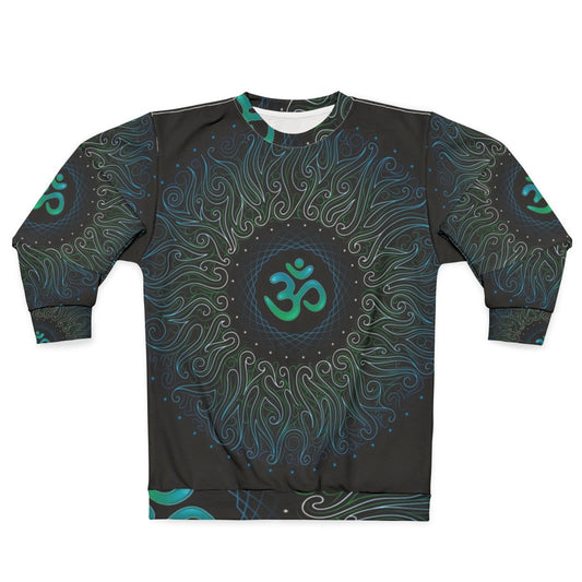 Pranava yoga om mandala sweatshirt with visionary art and sacred geometry