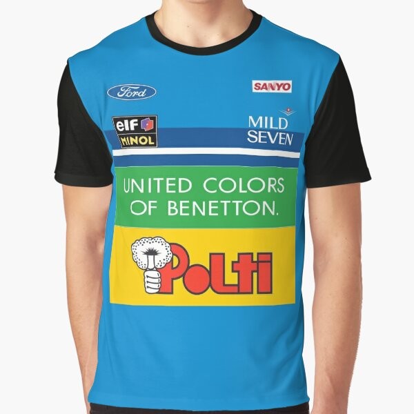 Retro Benetton GP2 Tribute Graphic T-Shirt featuring Formula 1 racing and retro gaming design