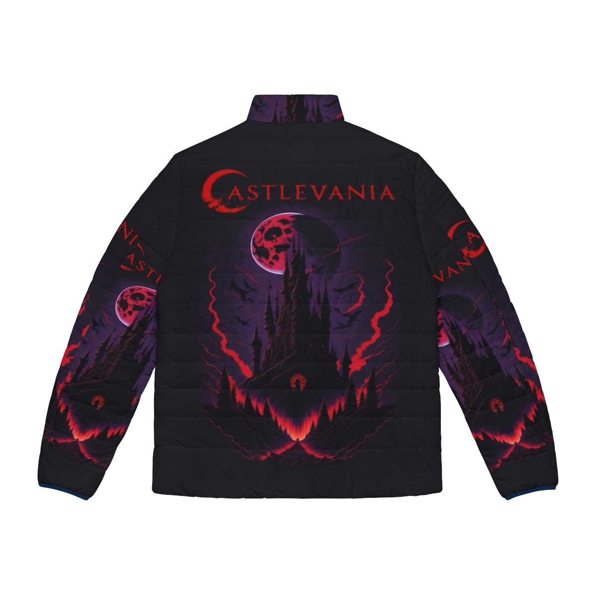 Castlevania Hidden Secrets Puffer Jacket featuring characters from the Netflix series - Back