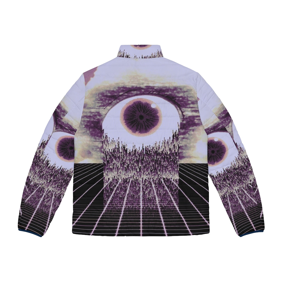 Puffer jacket with surreal glitch art and pixel design - Back