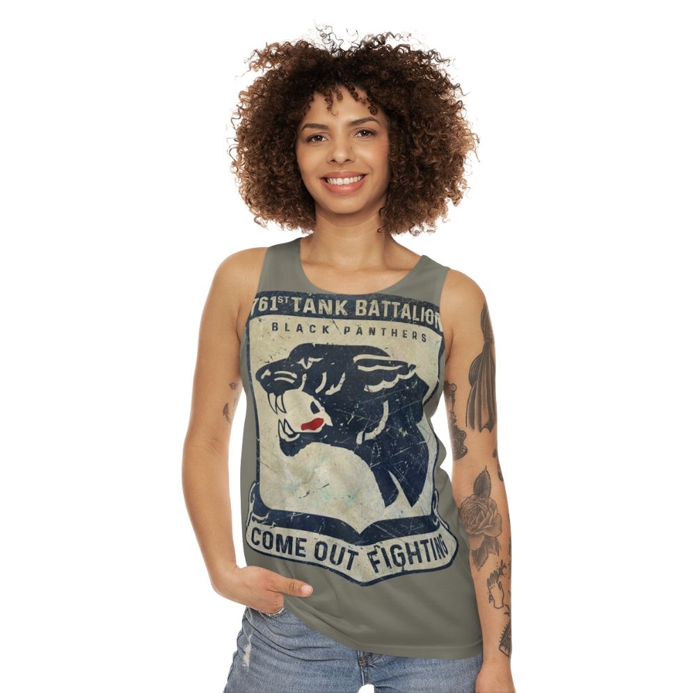 Vintage US Army 761 Tank Battalion Black Panther Emblem Unisex Tank Top - women