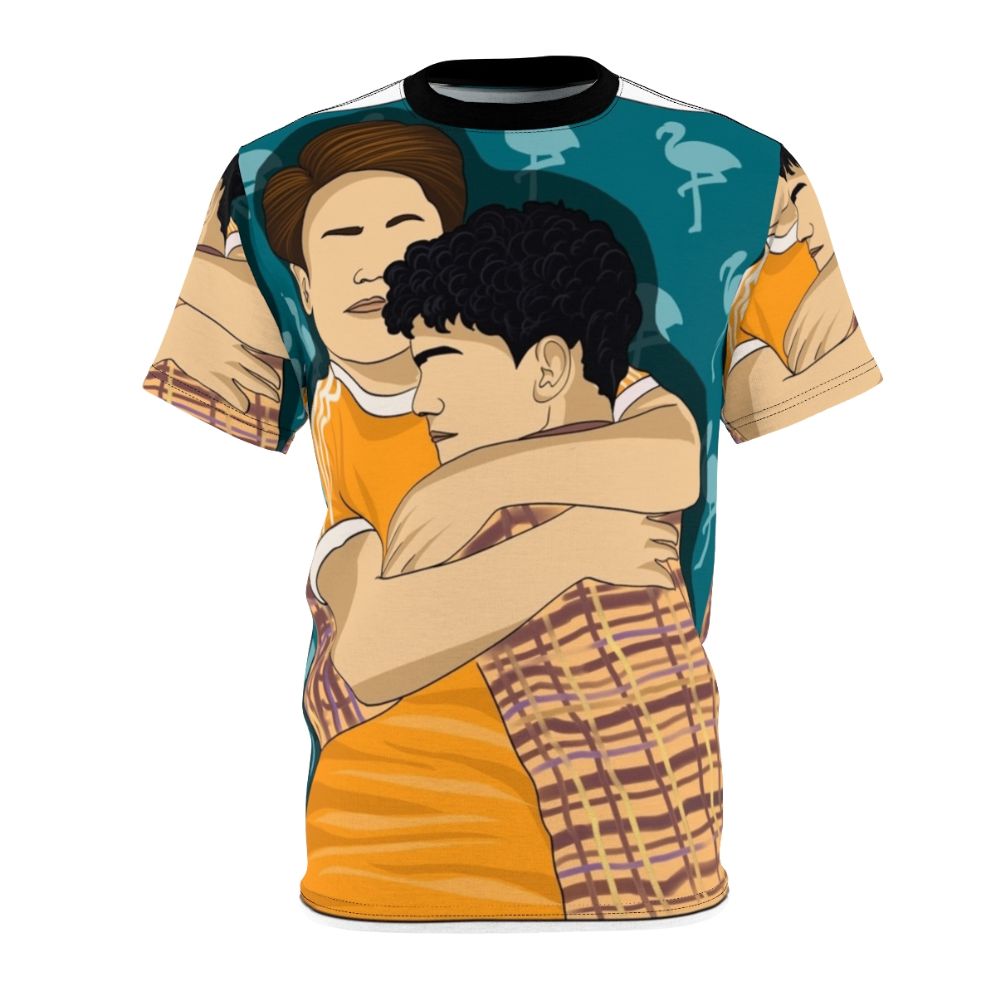 Heartstopper-inspired all-over-print t-shirt featuring Nick and Charlie