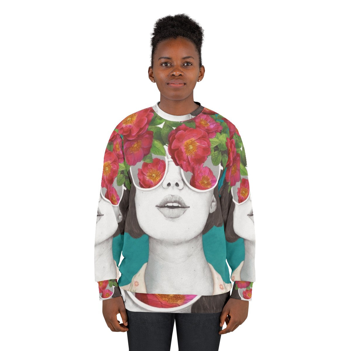 Watercolor floral 'The Optimist' rose tinted glasses sweatshirt - women