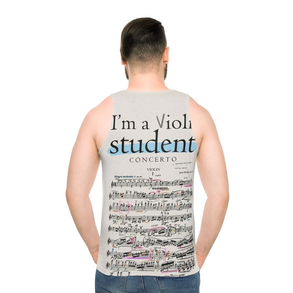 Violin student unisex tank top with music notes - men back