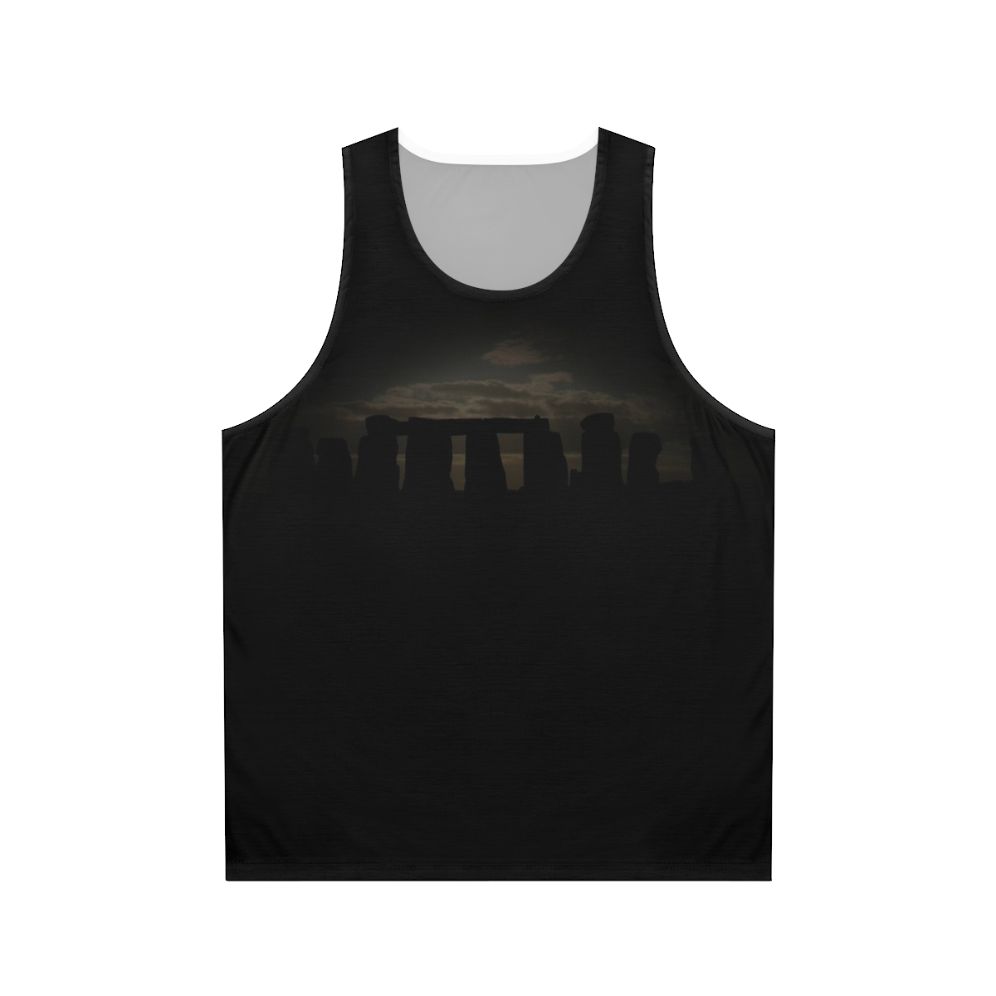 Unisex neolithic art tank top with circle silhouette design