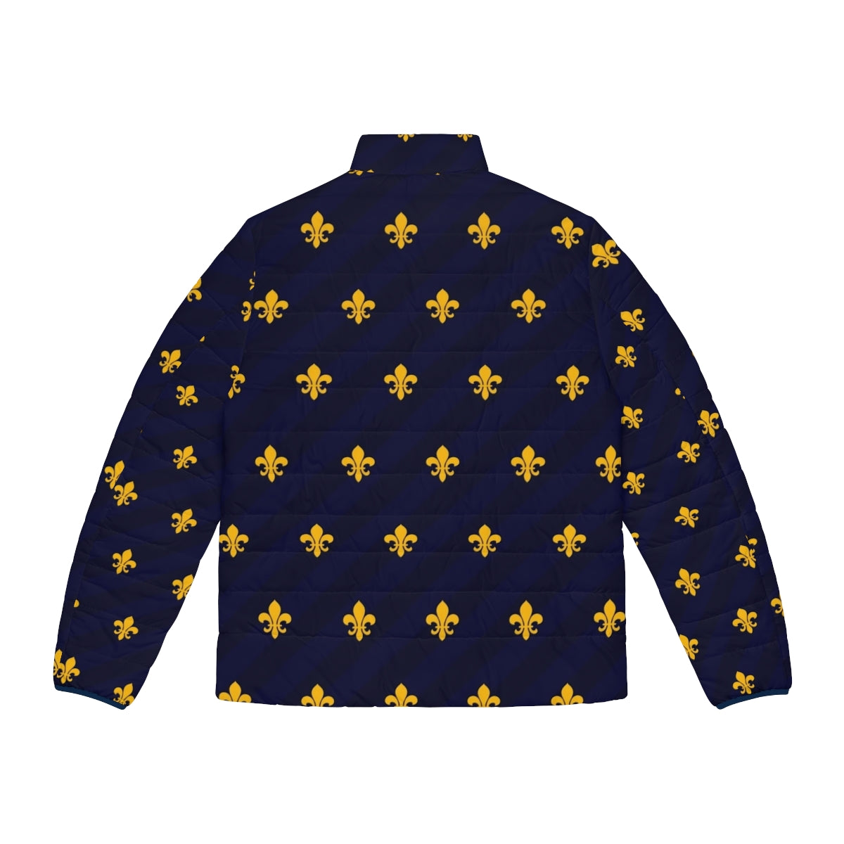 Fleur de Lys Gold and Blue Puffer Jacket, featuring the iconic French flower emblem - Back