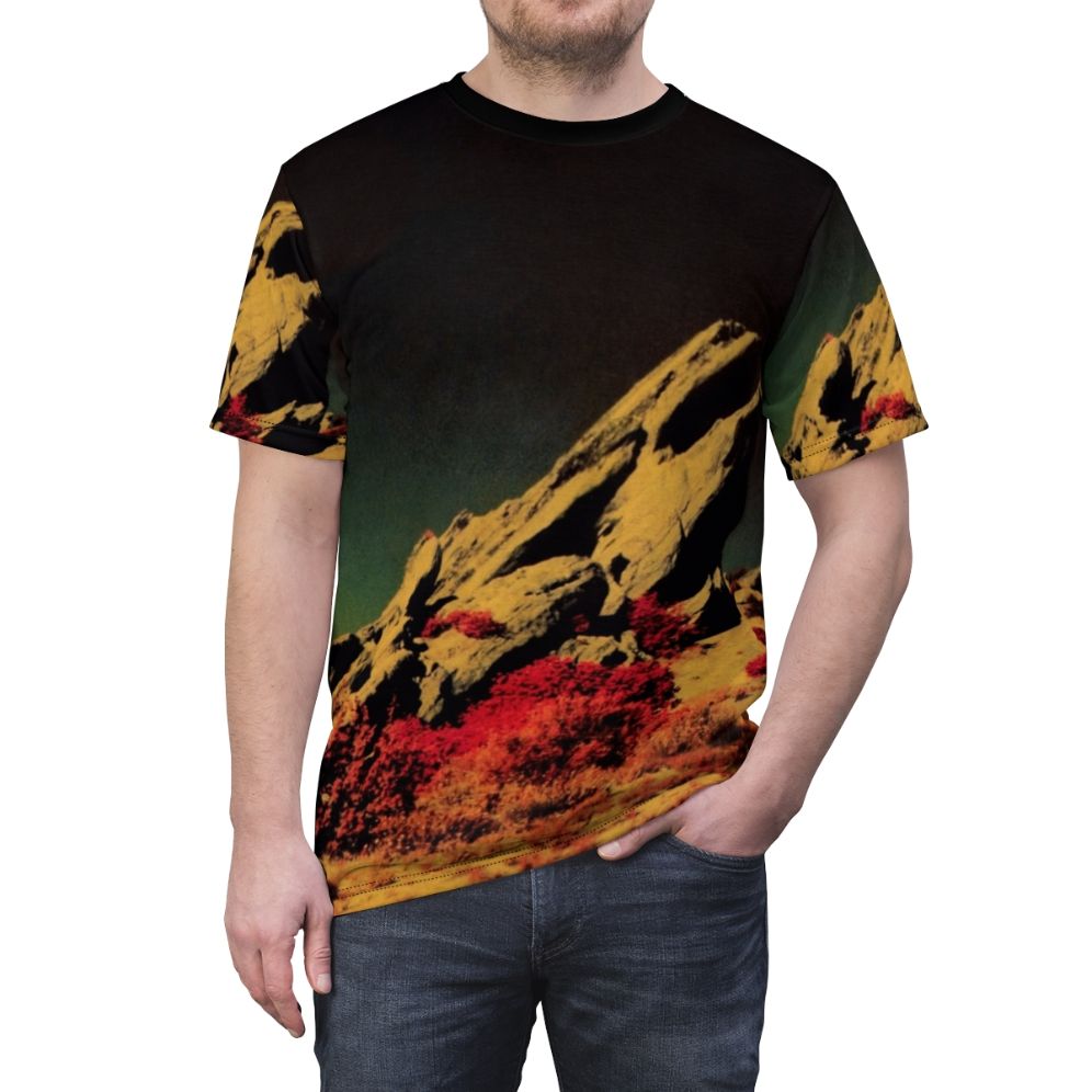 Retro-styled graphic t-shirt featuring a design inspired by the Dark Continent album cover - men front