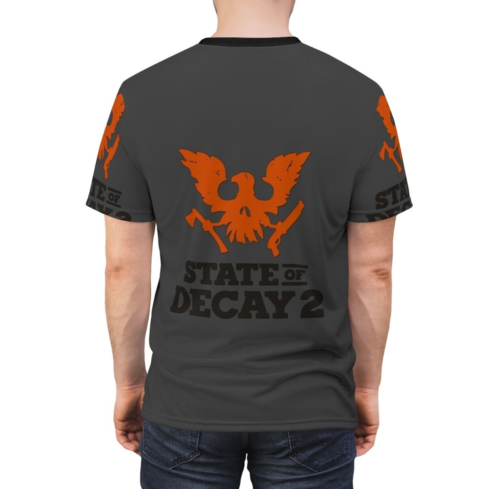 State of Decay 2 inspired gaming t-shirt with zombie apocalypse design - men back