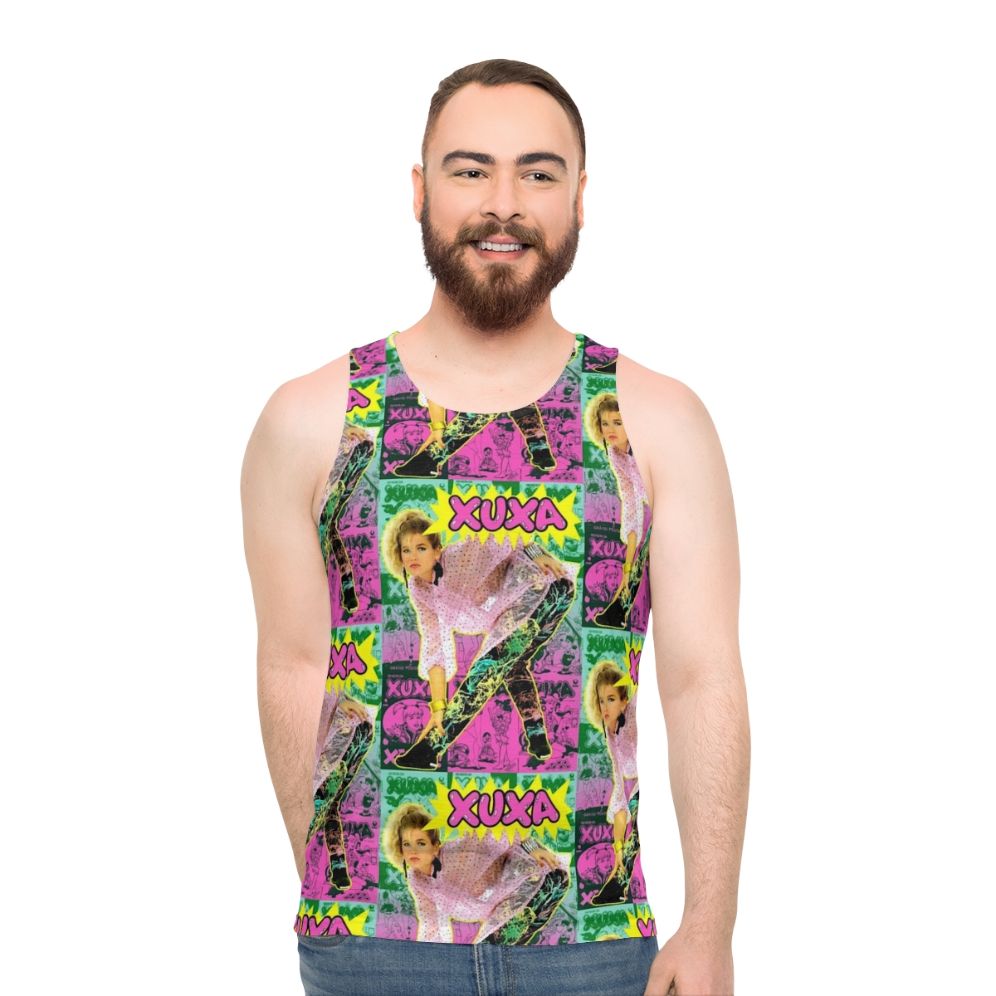 Retro Brazilian pop culture unisex tank top featuring Xuxa - men