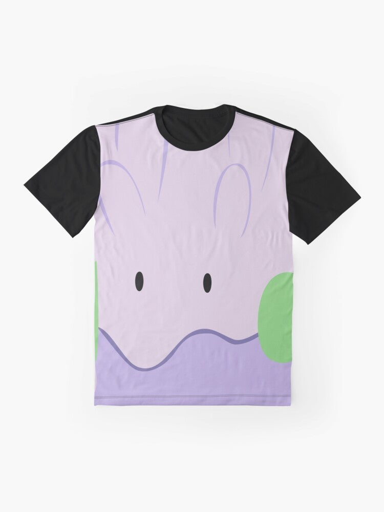 Goomy, the Pokemon character, featured on a graphic t-shirt design - Flat lay