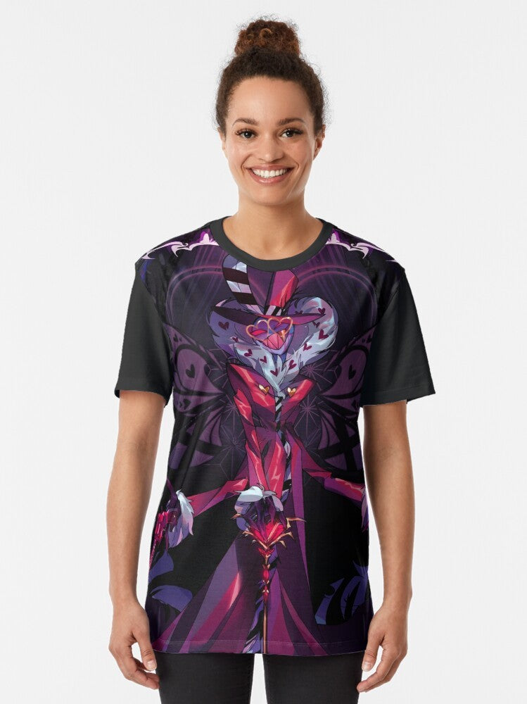 Hazbin Hotel Graphic T-Shirt featuring an anime-inspired design of the Hazbin Hotel characters - Women