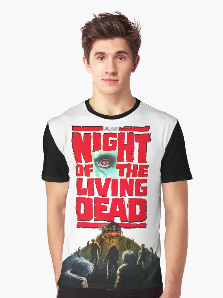 "Night of the Living Dead horror movie-inspired graphic t-shirt design with zombie, horror, and Halloween imagery" - Men