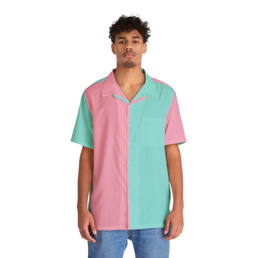 Pastel Geometric Half Pink and Blue Hawaiian Shirt - People Front