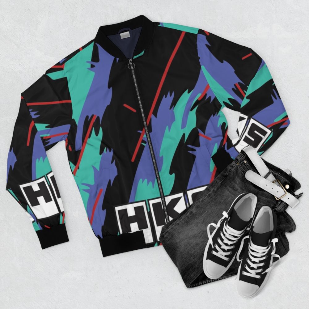 A retro-styled JDM-inspired bomber jacket featuring the HKS logo and design - Flat lay