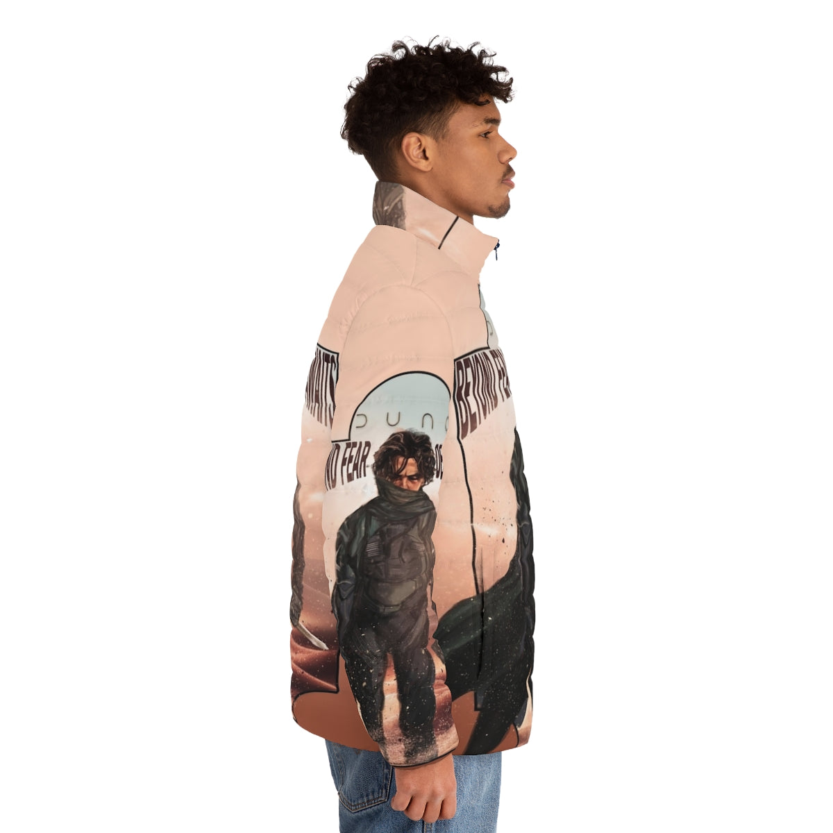 Dune 2020 Paul Atreides Puffer Jacket with Arrakis and House Atreides inspired design - men side right