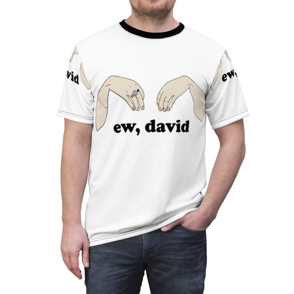 Schitt's Creek inspired "Ew David" design on a high-quality t-shirt - men front