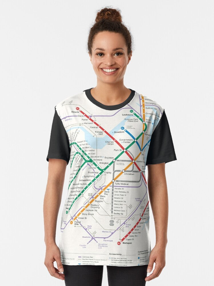 Boston area transportation system map graphic t-shirt - Women