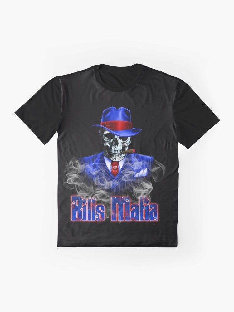 Buffalo Bills Mafia Graphic T-Shirt with Skeleton and Skull - Flat lay