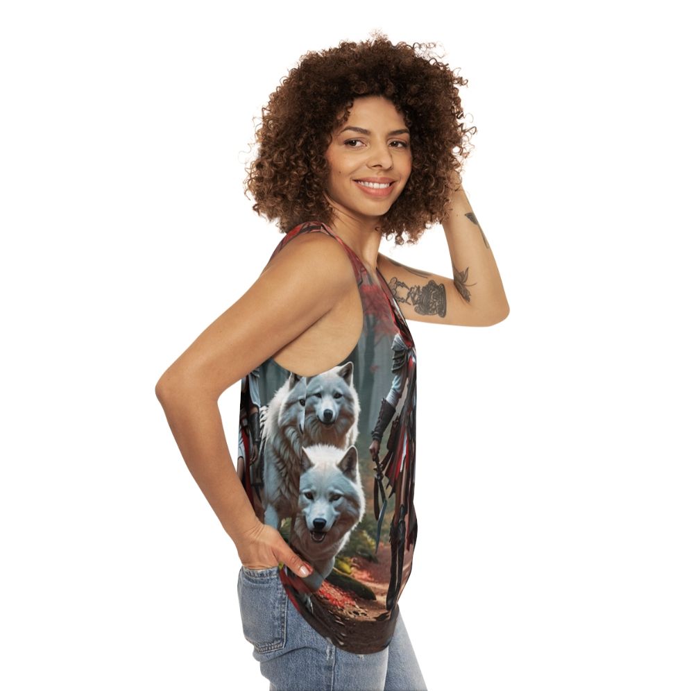 Unisex wolf print tank top - women side