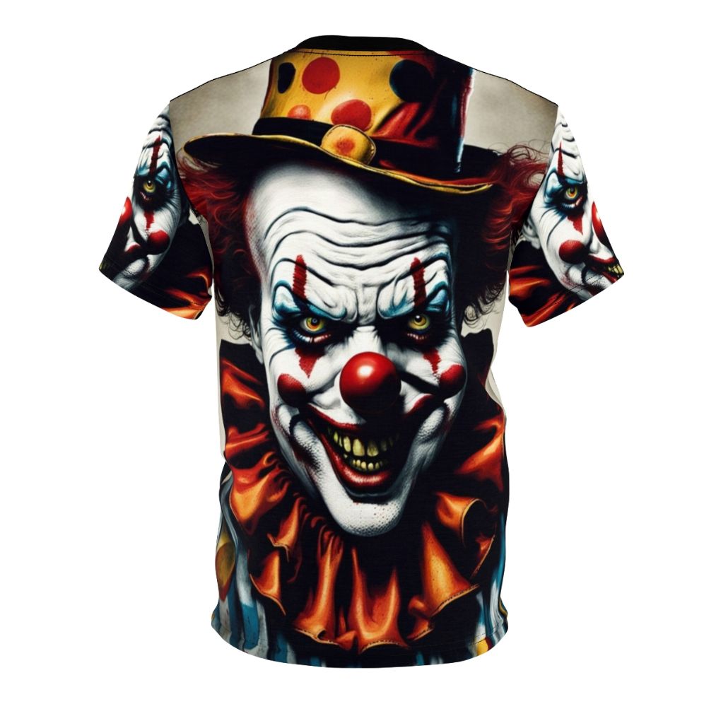 Terrifying clown face with eerie grin on t-shirt - Back