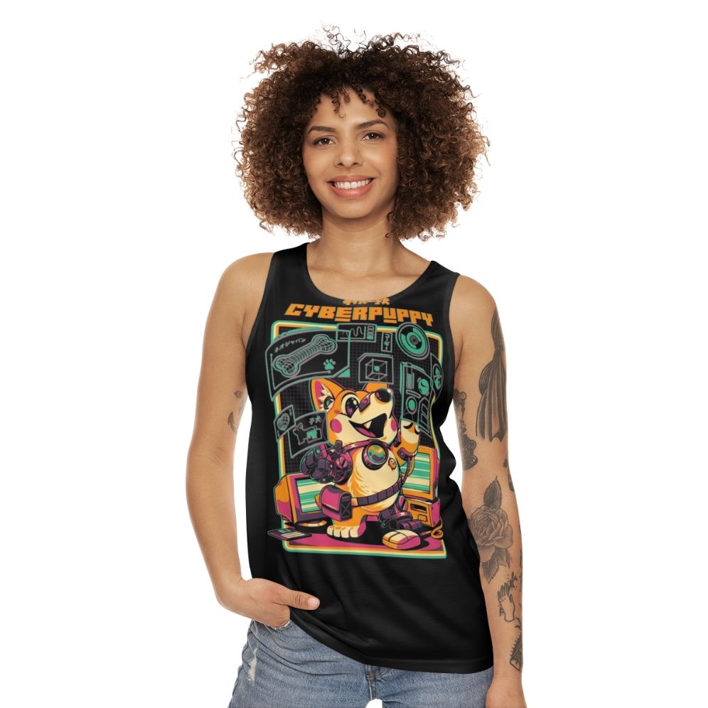 Cyberpunk corgi puppy tank top - women