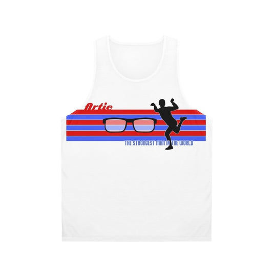 Unisex tank top featuring "The Strongest Man" design