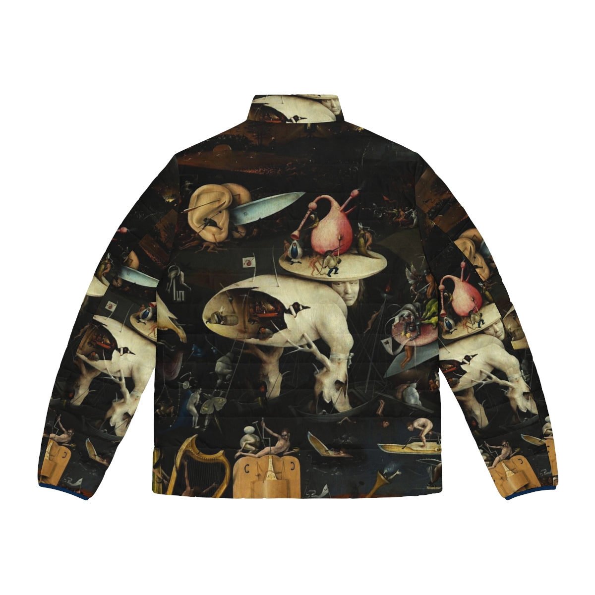 Hieronymus Bosch inspired puffer jacket featuring surreal, fantasy, and Christian imagery - Back