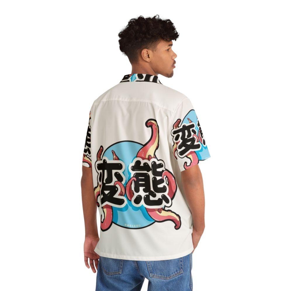 Anime-inspired Hawaiian shirt with tentacle print design - Flat lay